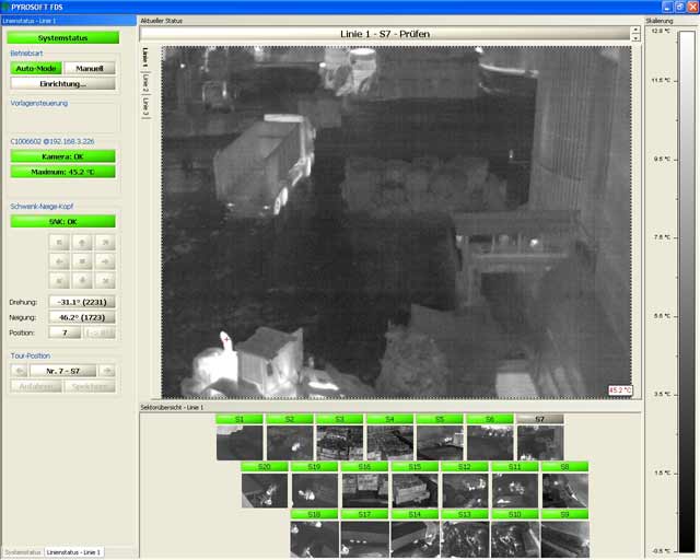 Thermografie Software für die Brandfrüherkennung: PYROSOFT FDS. Hier wird die Überwachung eines Papierlagers gezeigt.